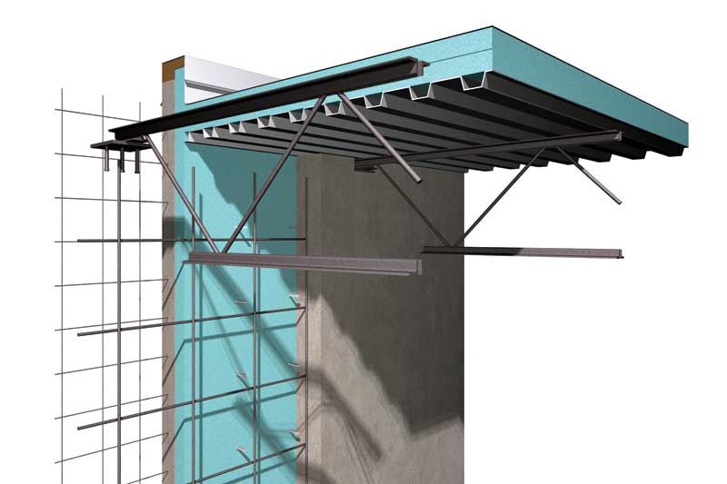 The integration of the wall assembly to the roof is essential for continuity of the effective air barrier. This detail demonstrates the integration of both insulation and membrane components. Image courtesy Tilt-up Concrete Association