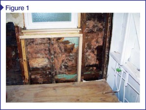 Wall sheathing and framing deterioration occurred due to double vapor barrier trapping moisture within wall cavity. Images courtesy CTLGroup