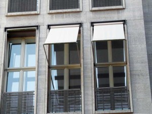 Glazing brings views and daylighting, but also unwanted heat and glare. Mitigating strategies include adjustable, projecting fabric shades, which are best used at south elevations (in the North Hemisphere), but are still useful at east and west façades.