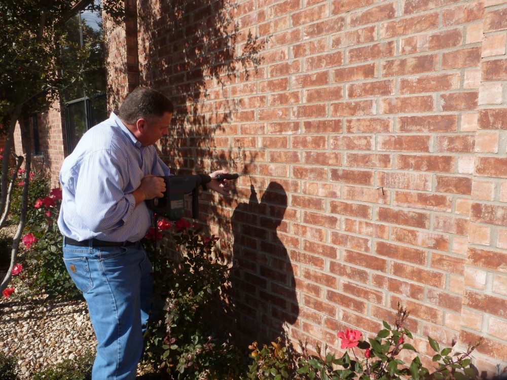 C) The pilot hole is drilled through the mortar joint using a drill bit one size smaller than the diameter of the helical anchor. If it fails to be located at framing member, helical anchor should be installed to seal the hole; this anchor is installed for waterproofing purposes and should be considered as a veneer anchor.