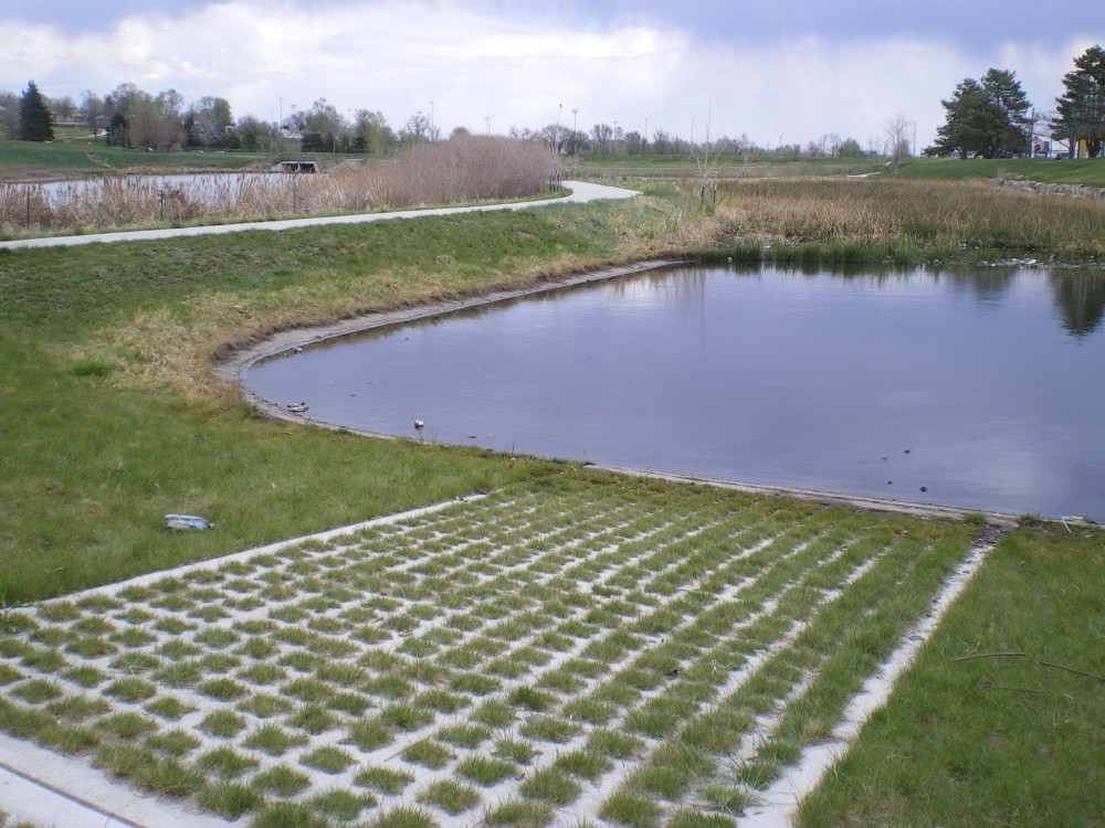 A detention pond where the maintenance access road uses void structured concrete. Photos courtesy Katie McKain 