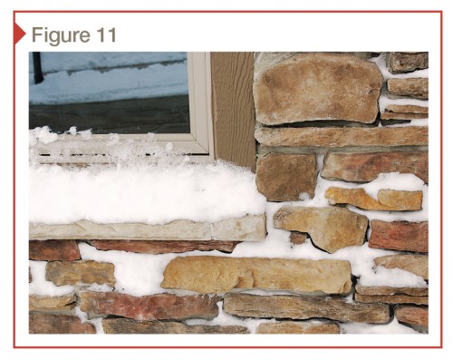 While attractive, this stone has many open areas that trap snow and moisture and allow it to build up and hold. The flat window ledge also traps and holds moisture.