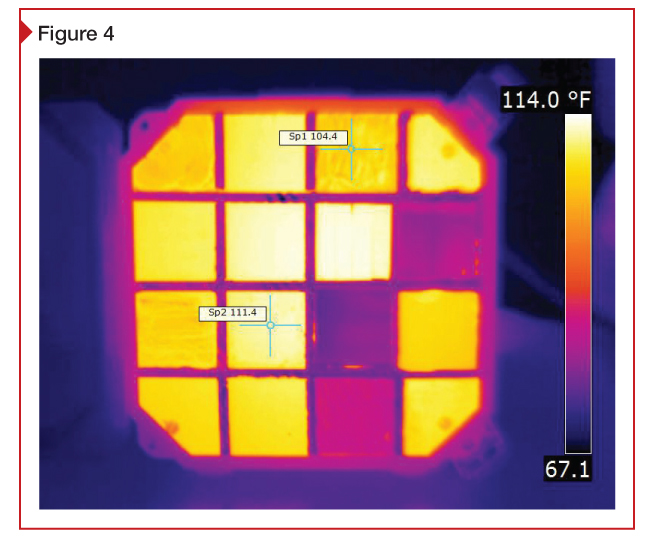 A test panel showing emissivity differences that appear as temperature differences. 