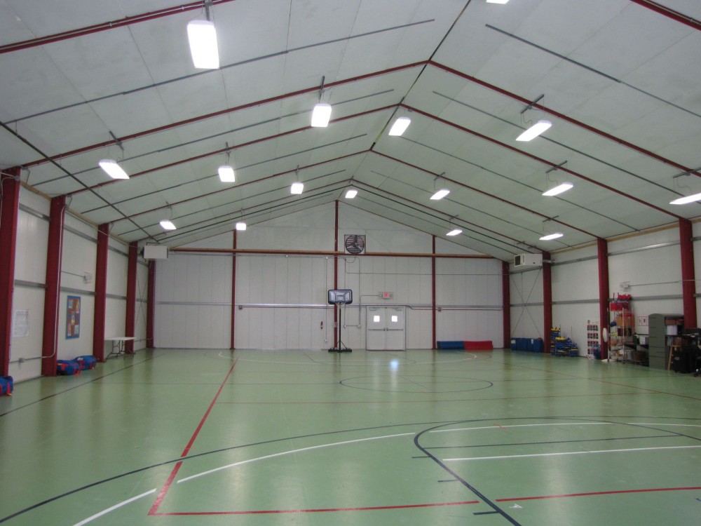 This is the interior of the temporary building serving as school gymnasium in Joplin, Missouri in May 2011.