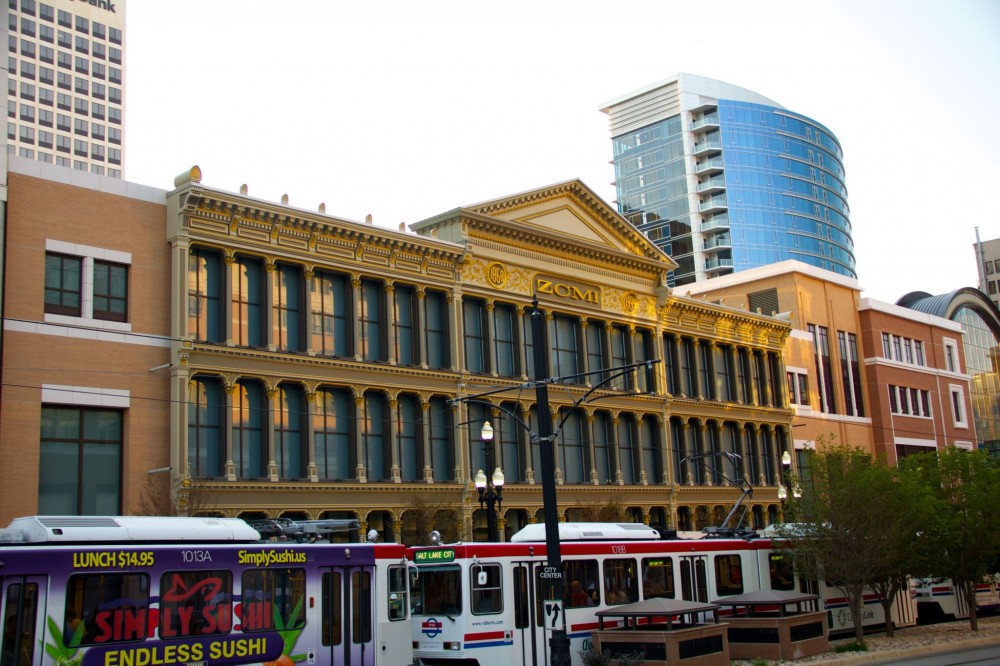 The 23 x 43-mm (75 x 140-ft) ZCMI façade is now attached to the west face of Salt Lake City’s new Macy’s department store. [CREDIT] Photo courtesy Robert A. Baird/Historical Arts & Casting Inc. 