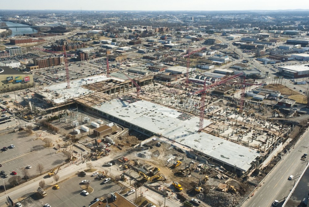 For the $585-million convention center, work began in early 2010. The facility extends the length of three blocks.