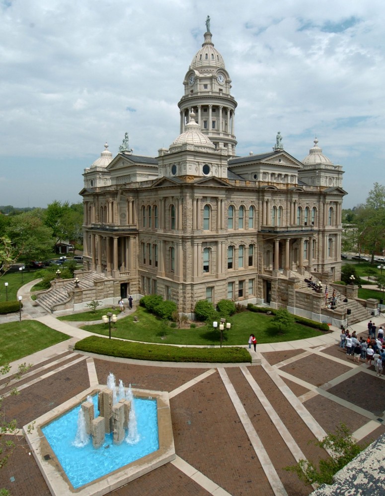 Cast-iron cladding that covered the domes and pavilions of the Miami County Courthouse was dismantled and removed to an offsite location for restoration or replacement and recoating. [CREDIT] Photo © Mike Ullery 