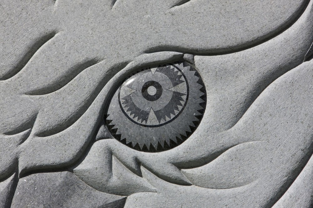 The eagle’s eye at the Wall of Remembrance at Eagle Circle shows an example of the intricate work possible on granite through new technologies. 