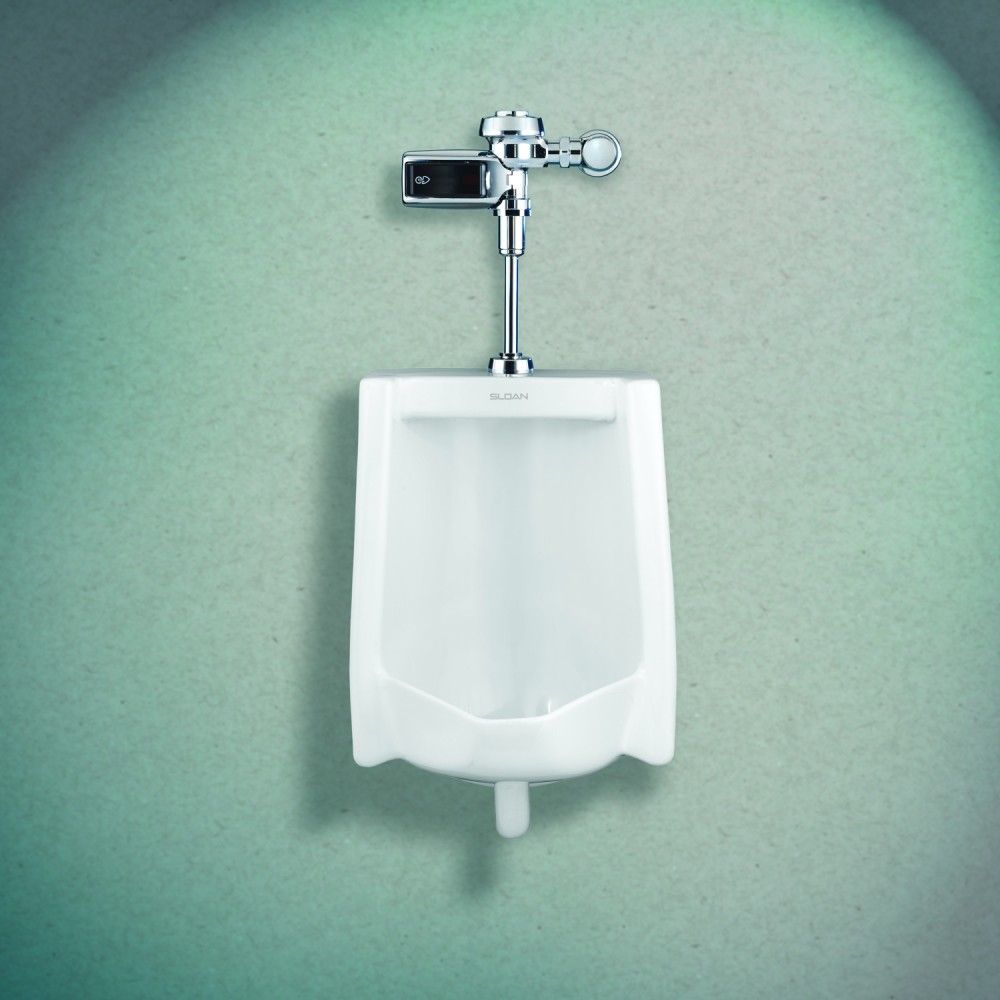 Vitreous china urinal fixtures with a larger footprint than standard models are ideal for retrofit projects because they cover caulk lines or other marks left behind after old fixtures are removed.