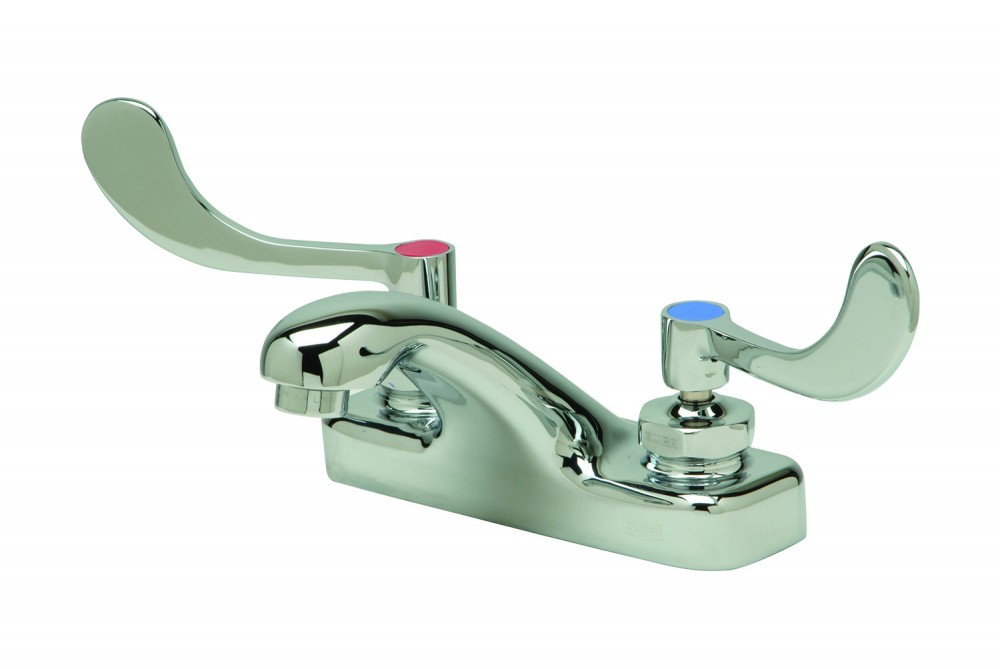 A lead-free faucet with wrist blade handles. 