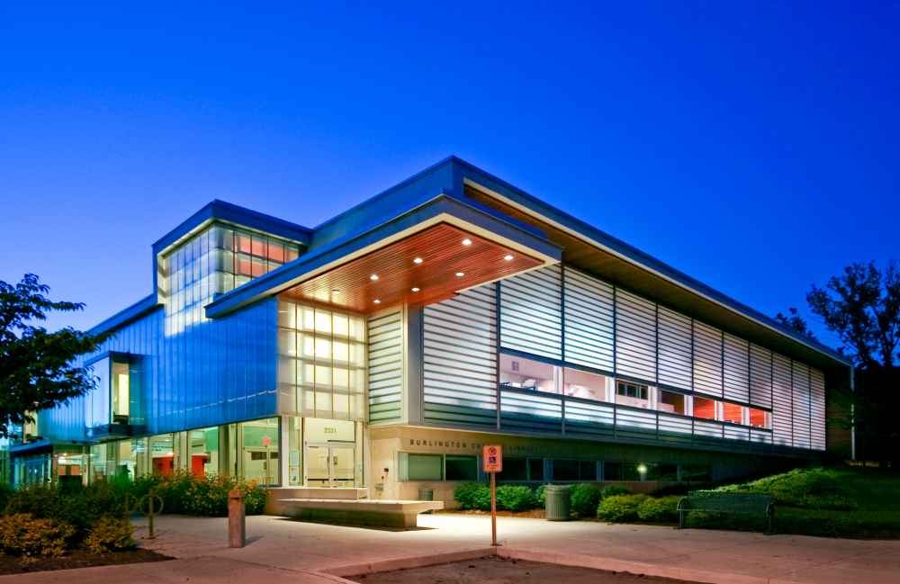 Channel glass adds visual interest and helps bring daylight into a library. [CREDIT] Photo courtesy Technical Glass Products 