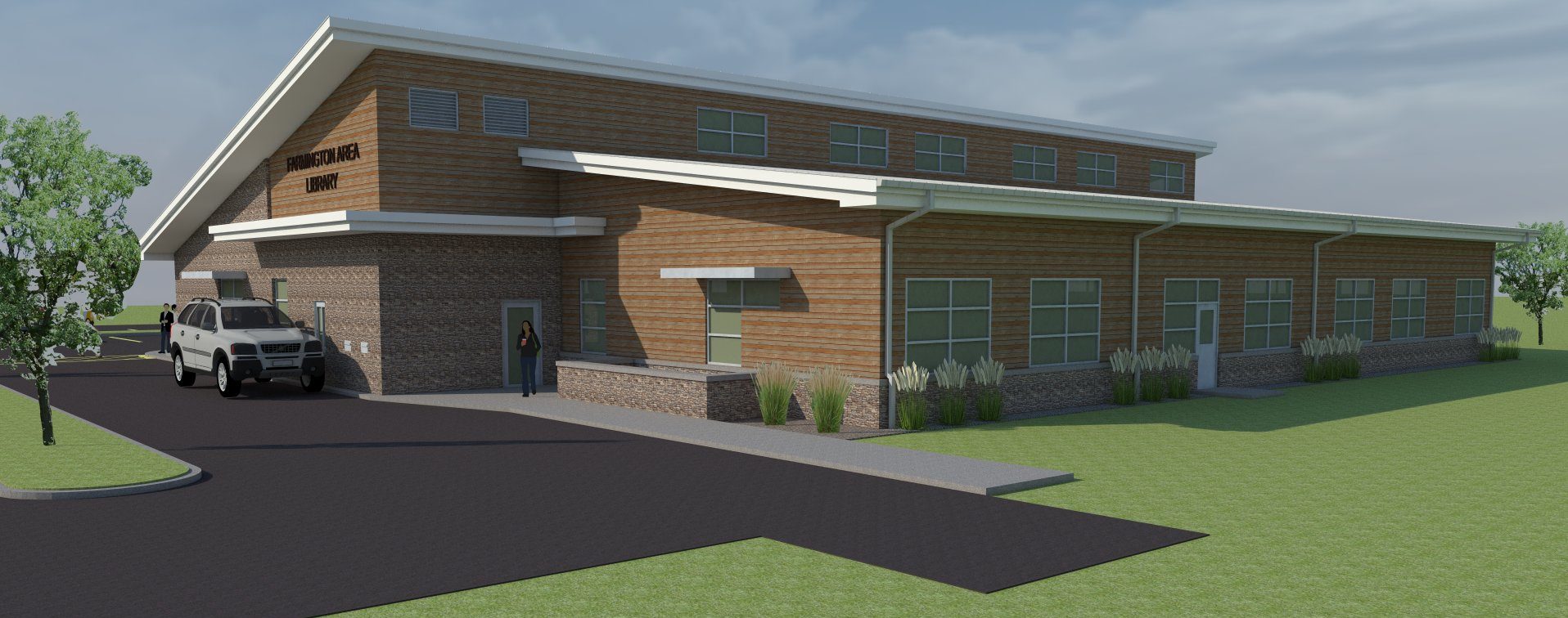 Architectural rendering of the Farmington Area Public Library. Image courtesy Farmington Area Public Library 