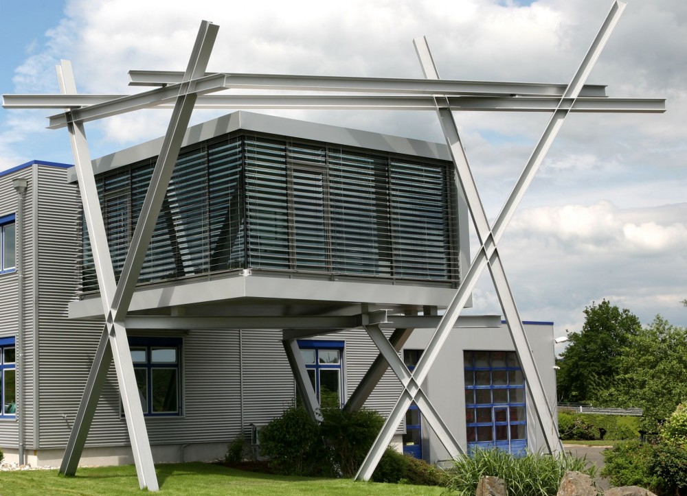 This building in Erbendorf, Germany features an exterior venetian blind system. Photo © Faltenbacher. Photo courtesy Draper Inc.