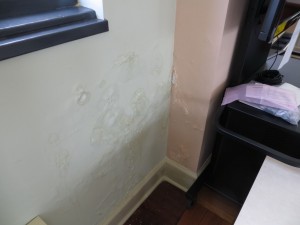 Example of water-damaged plaster finish on interior of recently pointed masonry wall. Photos courtesy David S. Patterson