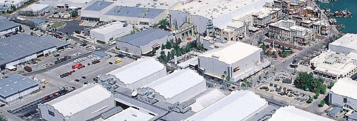 The vinyl roofs at Universal Studios (Orlando, Florida) need to stand up to pyrotechnic displays and the associated fire hazards, while also withstanding constant foot traffic from maintenance workers and performing under all weather conditions, including high heat and rain. A new environmental product declaration (EPD) helps quantify the environmental impacts of these assemblies. Photo courtesy vinylroofs.org