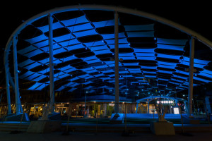 The unique and colorful ‘mandolin’ shade structure was part major landscaping renovation to the Domain Mall’s common area.