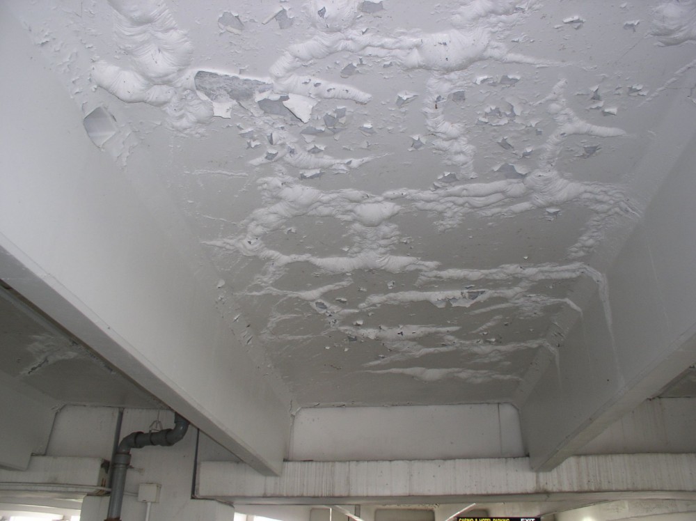 Painting the underside of a parking deck may not improve its appearance if moisture causes the coating to bubble and peel.