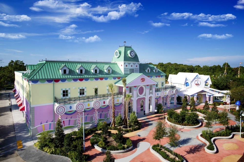 Metal panels were installed on the roof of the eye-catching Give Kids the World Village in Kissimmee, Florida. Photo courtesy Petersen Aluminum Corp.