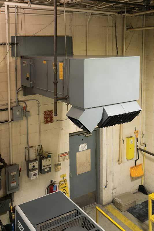 This interior HTHV unit keeps the warehouse space at optimal temperature. Photo courtesy Cambridge Engineering