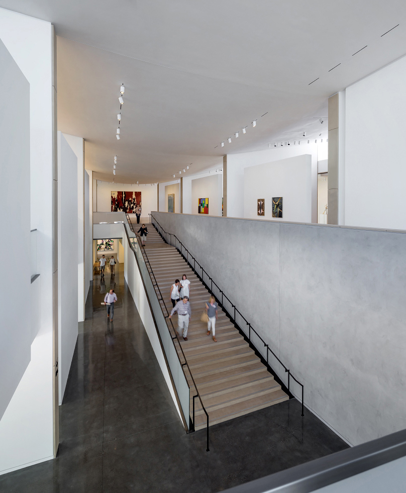 Designed by Ennead Architects, this new building on Stanford University’s campus (Palo Alto, California) is defined by a convex ceiling. It is finished with acoustical plaster to create a seamless surface and control reverberation, and is suspended from a cold-formed steel framework. Photo © Tim Griffith