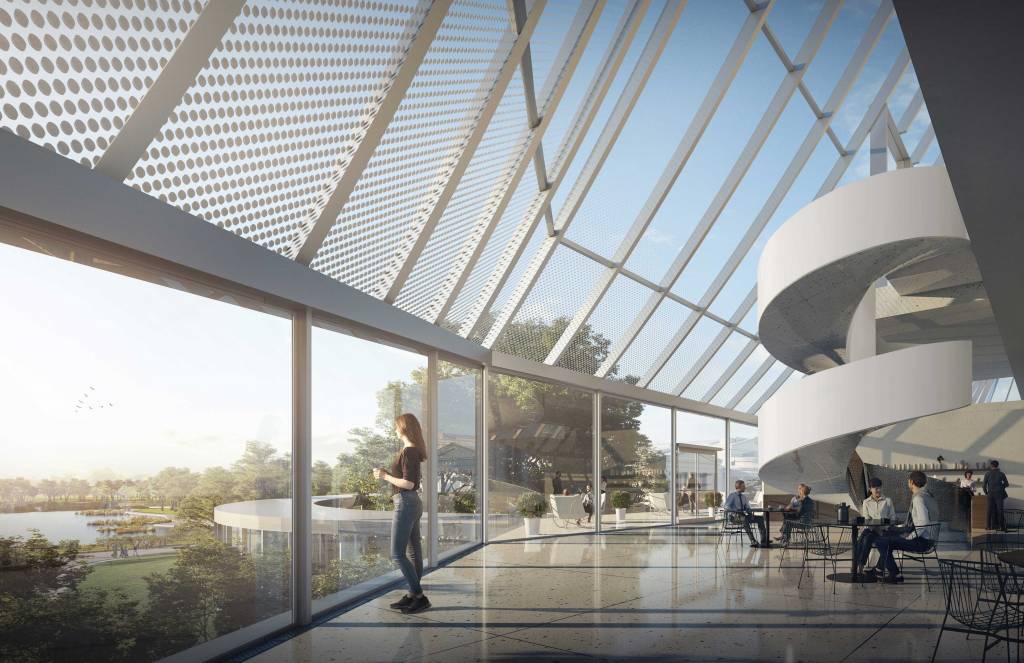 Designed by OMA, the wraparound promenade will visually connect the new building with its surrounding landscape.