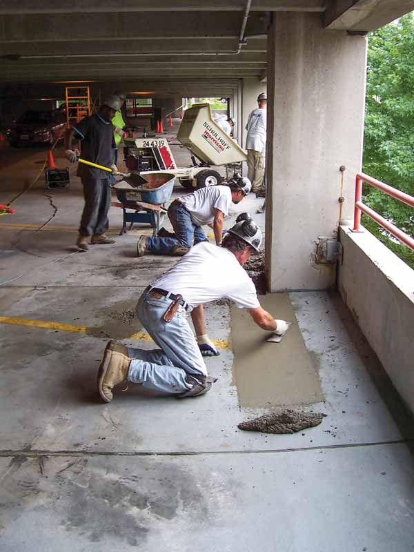 Repairing precast slab sections at a parking garage in Cincinnati, Ohio.