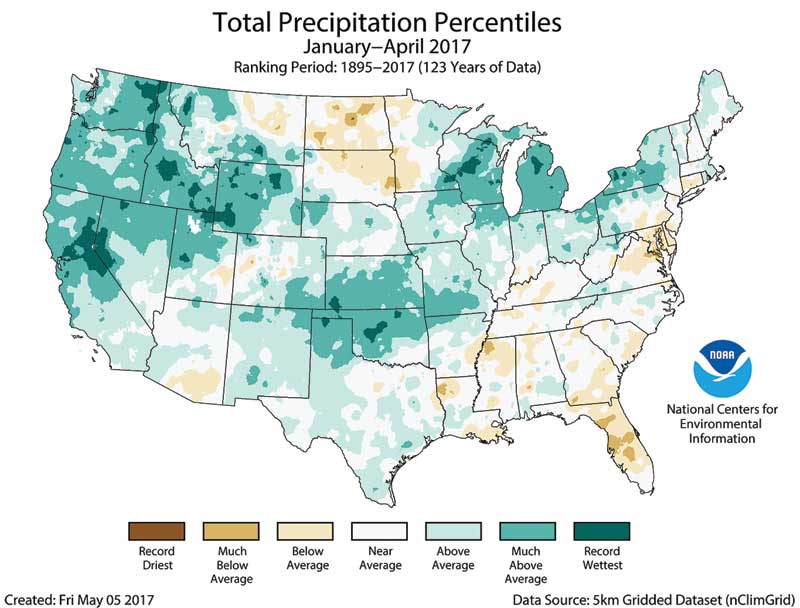 The majority of the United States receives more than 508 mm (20 in.) of rainfall a year.