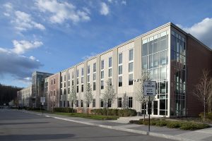 The architectural coating employed at Danvers High School in Massachusetts delivers a color that mirrors concrete. Photo courtesy Dinisco Design Partnership