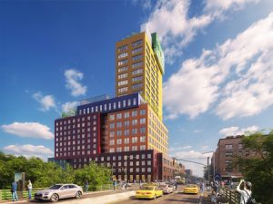 MVRDV’s first United States project is a colorful 22-story vertical village. Photo courtesy MVRD