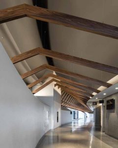 While the ceiling mimics the natural look and warmth of wood, the lightweight aluminum construction made for an easy installation.