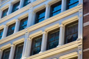 The architectural façade at 77 Mercer Street, along with many other cast-iron buildings throughout New York City, was recoated using a high-performance coating system, including a fluoropolymer finish coat for long-term color and gloss retention and protection against ultraviolet (UV) light degradation.