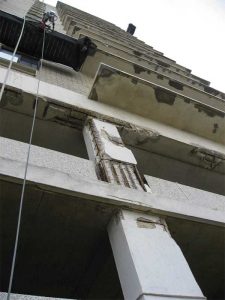 Local variations in concrete cover depth can trigger corrosion requiring only localized concrete repairs, as with this column repair work. Photos courtesy CVM