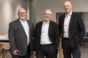 Andrew Adelhardt III, Esq., Nick Leahy, AIA, and Shawn Basler, AIA, have been tapped to lead Perkins Eastman, a global architecture and design firm, as co-CEOs. Photo courtesy Perkins Eastman