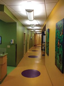 A children’s wing at Duke University Medical Center in Durham, North Carolina, features private patient rooms and an inviting atmosphere for young patients and their families.