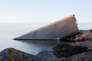 Half-sunken into the sea, Under by Snøhetta is Europe's first underwater restaurant. Photo © Inger Marie Grini/Bo Bedre Norge