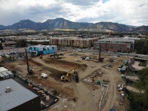 The wells are closely spaced along the excavation perimeters of the two subterranean parking structures, depressing the groundwater nearly to bedrock. A total of 52 wells were installed producing flows up to 1893 L (500 gal) per minute.