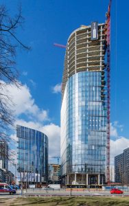 The Mennica Legacy Tower, a highly anticipated commercial high-rise in Warsaw, Poland, has topped off. Photo courtesy Goettsch Partners