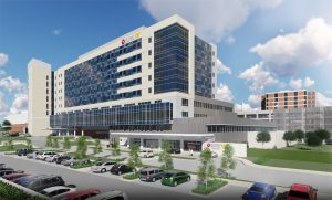 Shorb Tower, a nine-story patient tower at the Methodist University Hospital (MUH) in Memphis, Tennessee, is now complete. Image courtesy HKS Architects