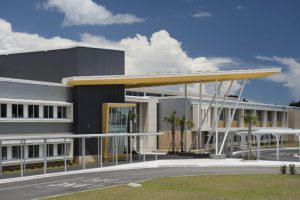 Metal panels were used to create a high-tech appearance for the energy-positive Myrtle Beach Middle School in Myrtle Beach, South Carolina. Photo courtesy hortonphotoinc.com