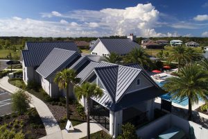 Florida clubhouse’s metal roof adds to the community’s ‘front porch way of life.’ Photo courtesy hortonphotoinc.com