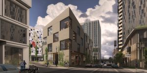 Skylab Architecture creates a timber office building in an unused street in Portland, Orgeon. Image courtesy Skylab Architecture