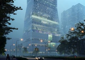 Rendering of Mecanoo's design for the Futian Civic Culture Center project in Shenzhen, China.