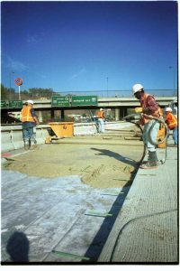 The I-10 San Bernardino Freeway (California) repairs required a 55-hour weekend closure with round-the-clock construction operations, so traffic could resume for the workweek.