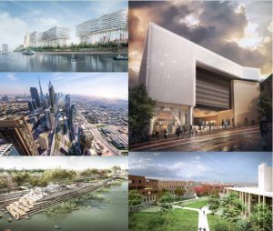 Clockwise: Badaevskij Brewery Redevelopment by Herzog & de Meuron and APEX Project Bureau, City Rail Link by Jasmax + Grimshaw, Prison Haren by Cafasso NV with B2Ai / EGM Architecten, Ulsoor Lake by Arup, and X-Space | Urban Fabric Regeneration by Verform. Images courtesy WAF