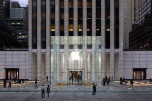 Apple’s redesigned glass cube store opens in New York City. Photo courtesy Apple