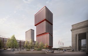 Brandywine Realty Trust and Practice for Architecture and Urbanism (PAU) reveal designs for the first two mixed-use towers in Schuylkill Yards, Philadelphia. Image courtesy PAU