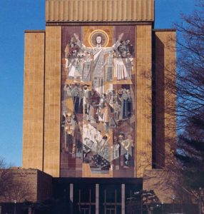 Completed in 1964, the iconic “Word of Life” mural on the Hesburgh Library at the University of Notre Dame, Indiana, is composed of approximately 6700 individual pieces of granite, in more than 140 colors.