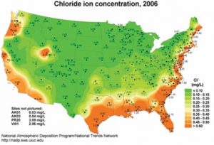 Figure 2a: Concentration levels of chloride across the United States.