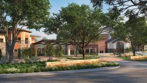 The design concept for Presbyterian Village North (North Dallas, Texas) will implement a cohesive aesthetic across the property’s many structures, while reconfiguring and updating the core common areas and amenities. Image courtesy three