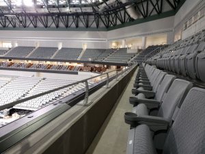 The Dickies Arena in Fort Worth, Texas, used custom architectural railings to enhance fan experience inside and outside the arena. Photo courtesy Trex Commercial Products